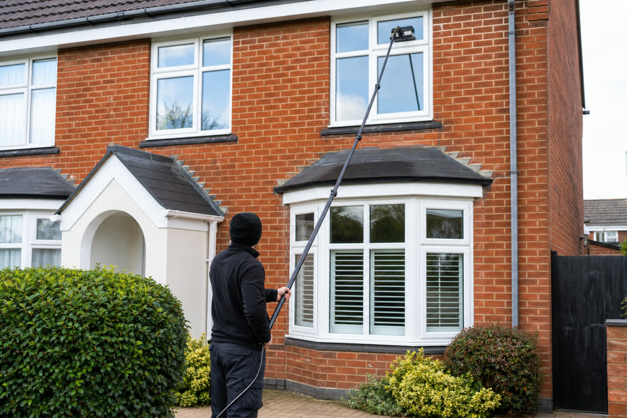 Residential water-fed pole window cleaning